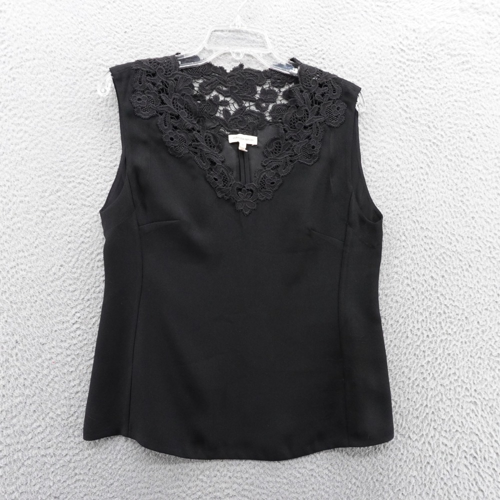 Rebecca Taylor Silk Lace Trim Sleeveless Top Size 6 Black Women Classic Feminine